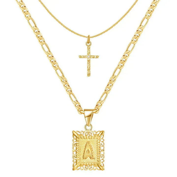 Necklace set with cross and initial | Gold
