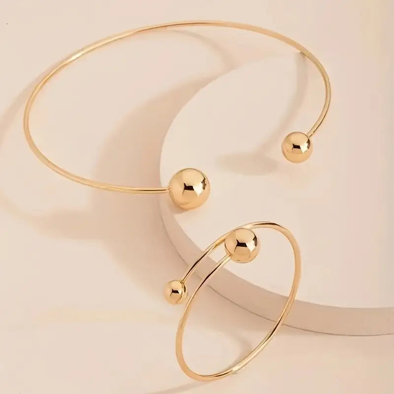 Minimalist Glow Set: Collar Necklace and Cuff Bracelet | Gold