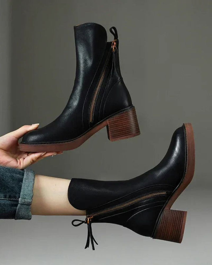 Marcel™ | Black Leather Ankle Boots with Comfortable Heel