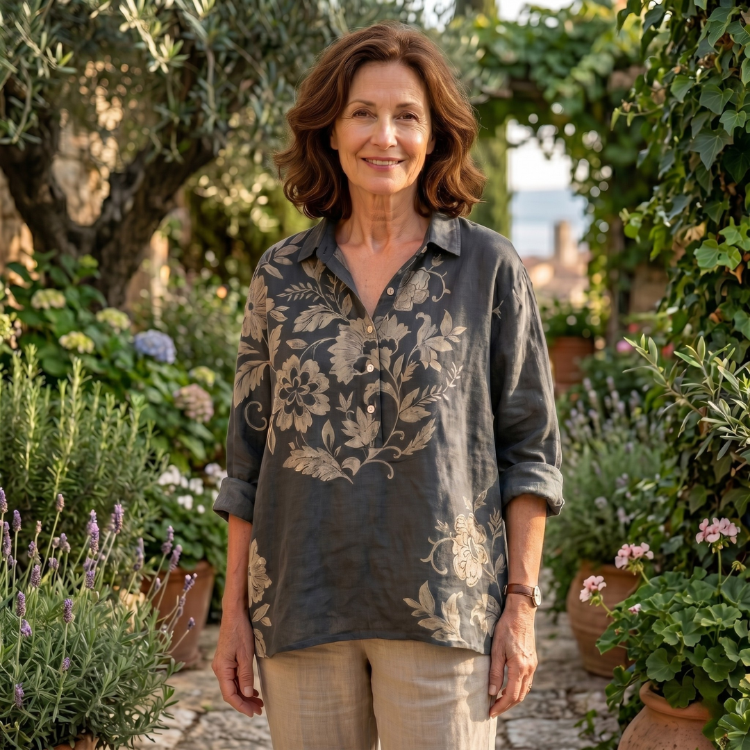 Chiara™ | Elegant Linen Blouse with Floral Print