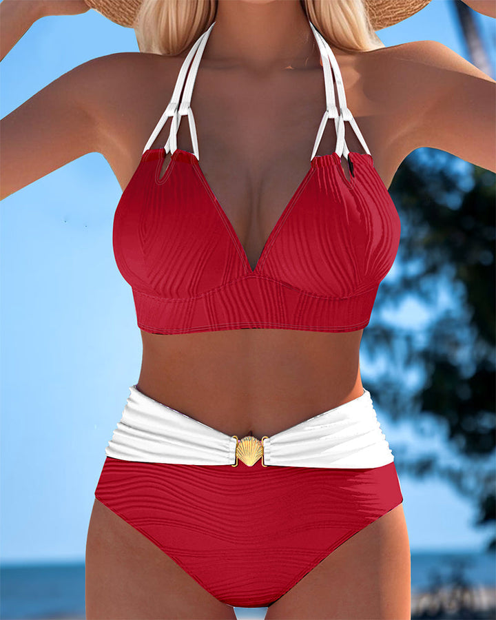 Swimsuit with double straps, high waist, and contrasting color