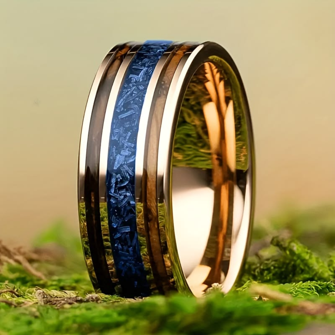 Midnight Ocean Inlay Gold Ring