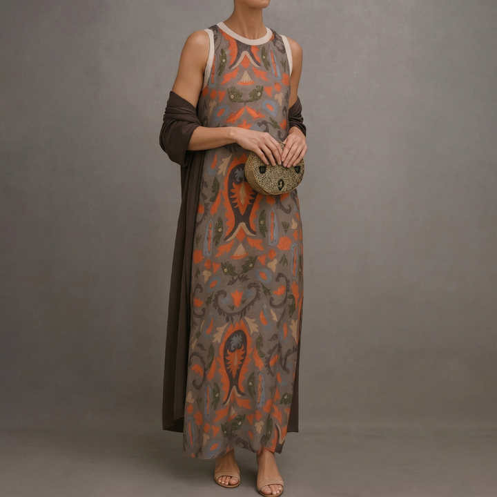 Daniela™ | Long Printed Dress with Matching Vest