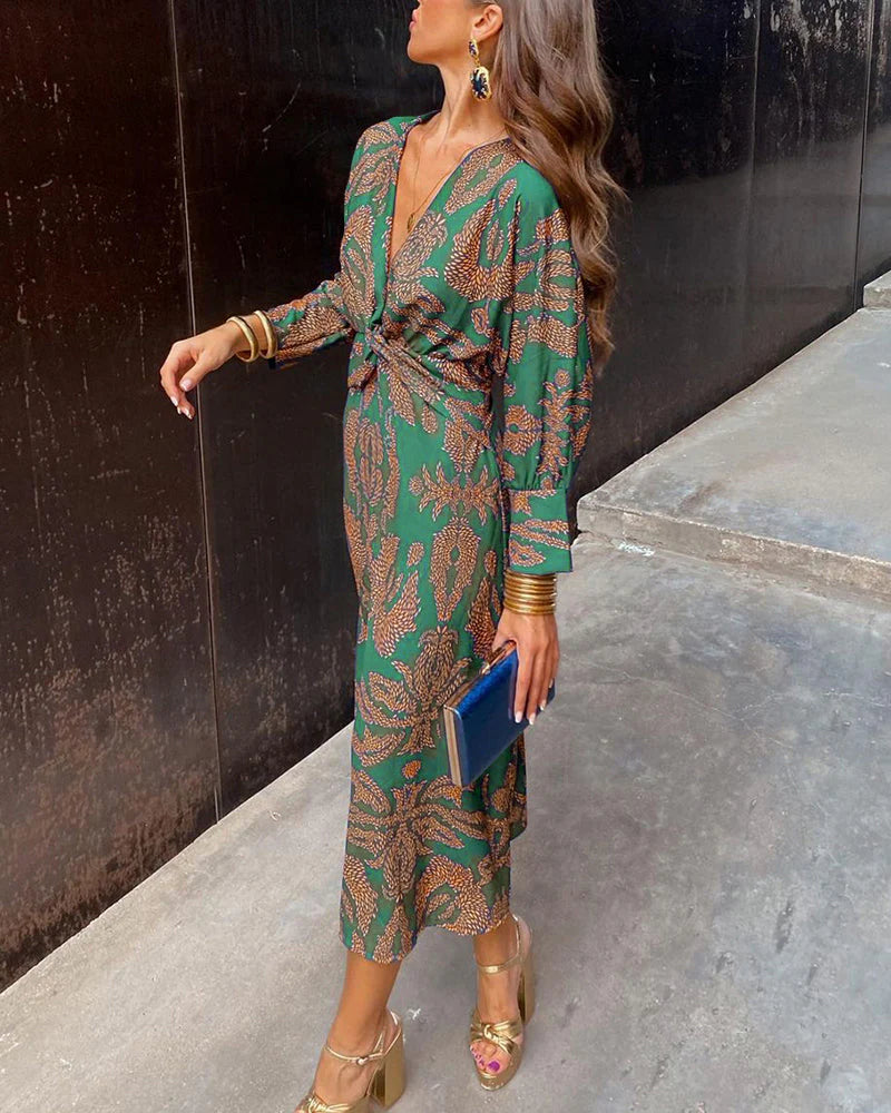 Dineke - Long-sleeved floral print elegant dress