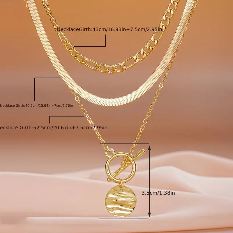 Savira Layered Necklace with Textured Coin | Gold