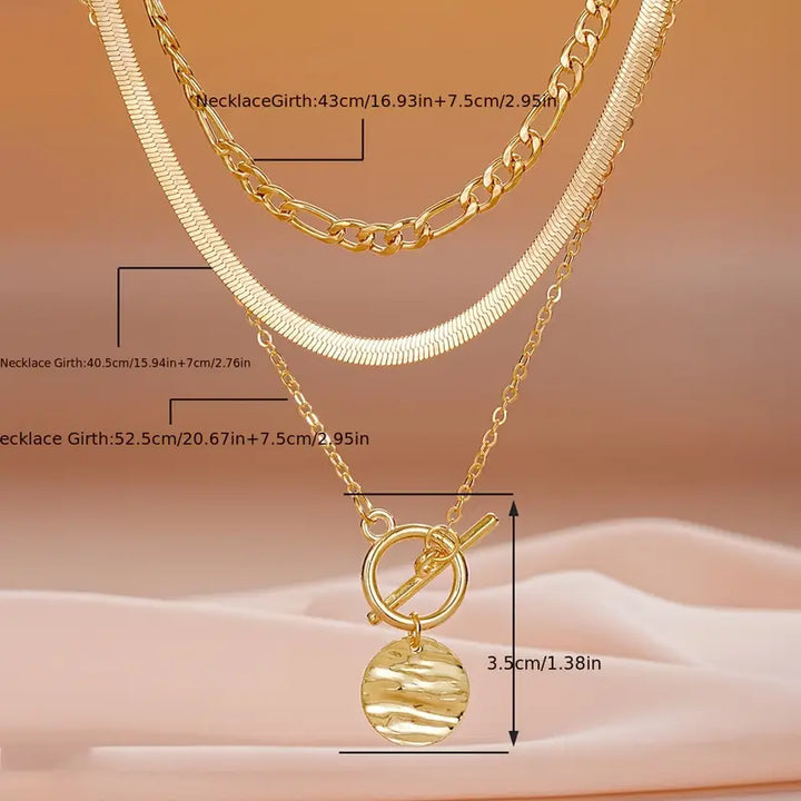 Savira Layered Necklace with Textured Coin | Gold