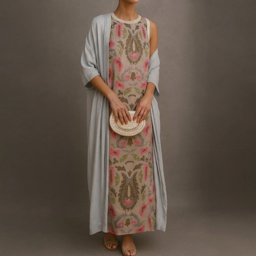 Daniela™ | Long Printed Dress with Matching Vest