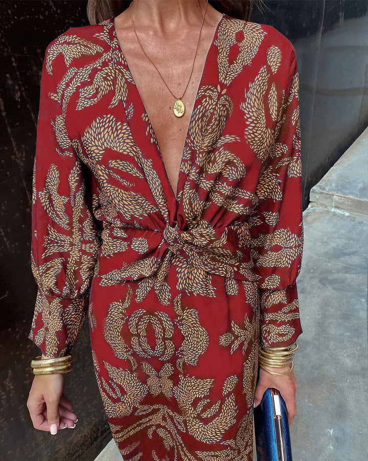 Dineke - Long-sleeved floral print elegant dress