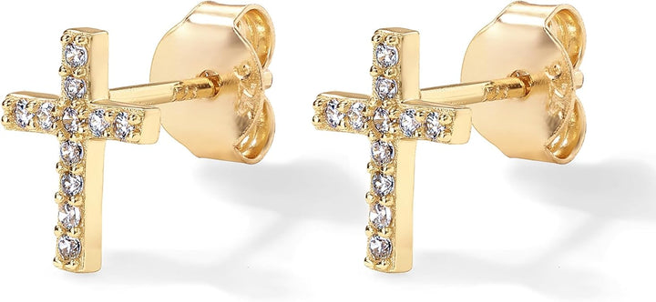 Pavé Cross Studs | Gold