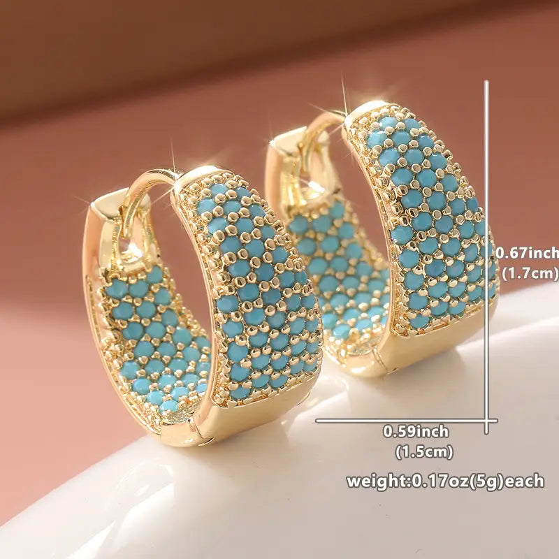 Turquoise Beaded Hoop Earrings with Gold Finish