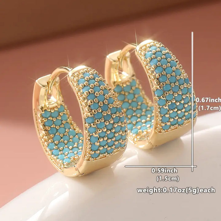 Turquoise Beaded Hoop Earrings with Gold Finish