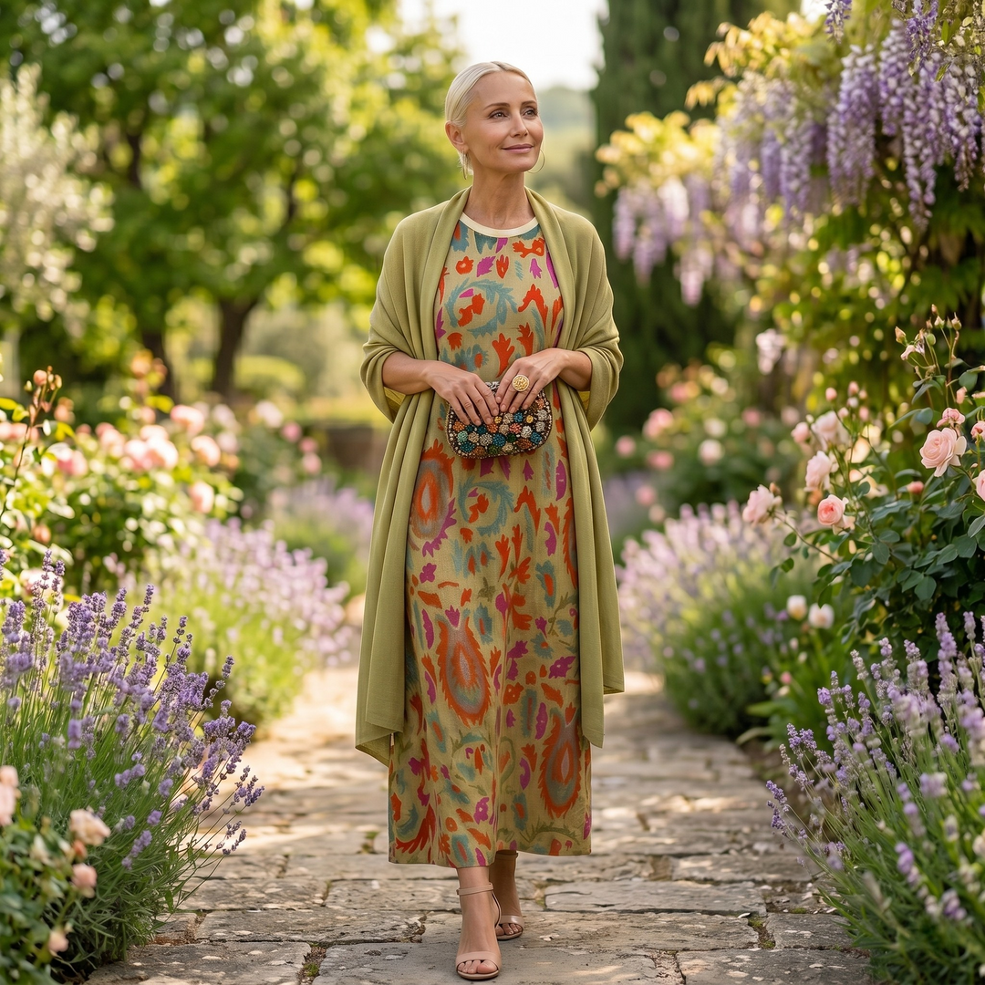 Daniela™ | Long Printed Dress with Matching Vest
