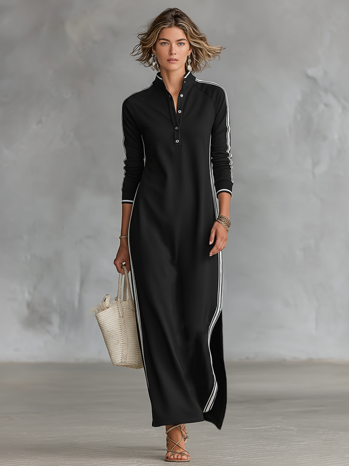 Maxi Dress Women’s Sweatshirt with Button-down Collar and White Trim