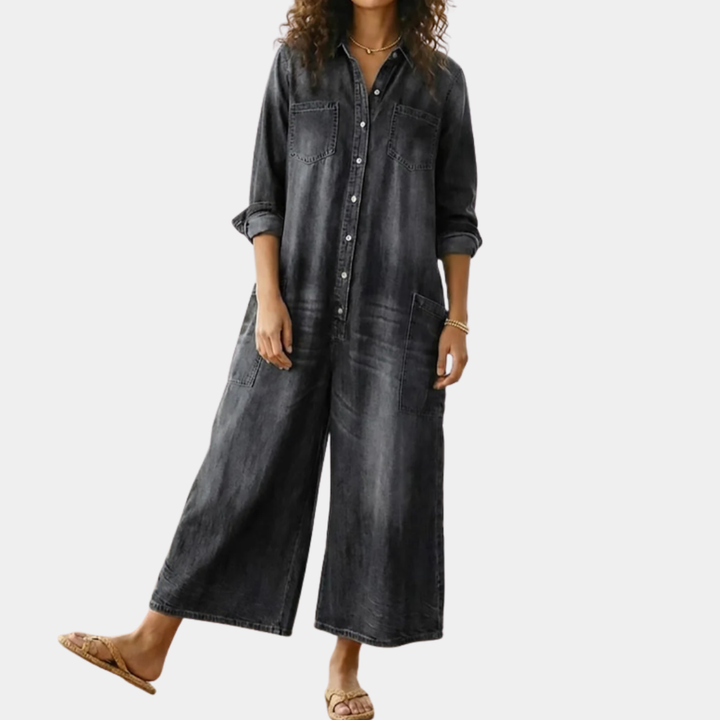 Diana | Vintage Cotton Washed Denim Overall with Button Closure