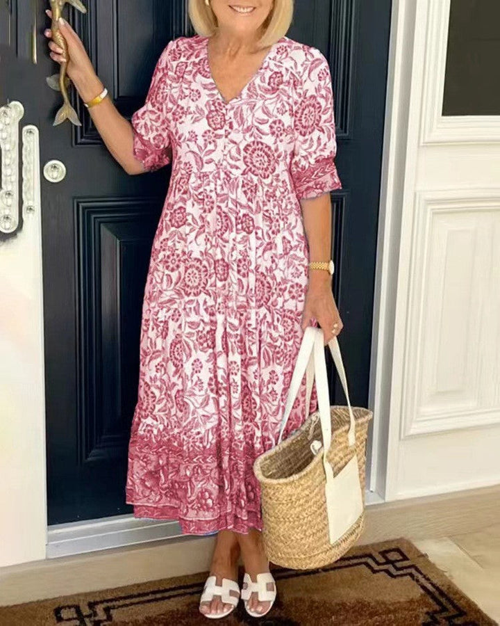 Manoli™ | Elegant Floral Dress with V-Neck