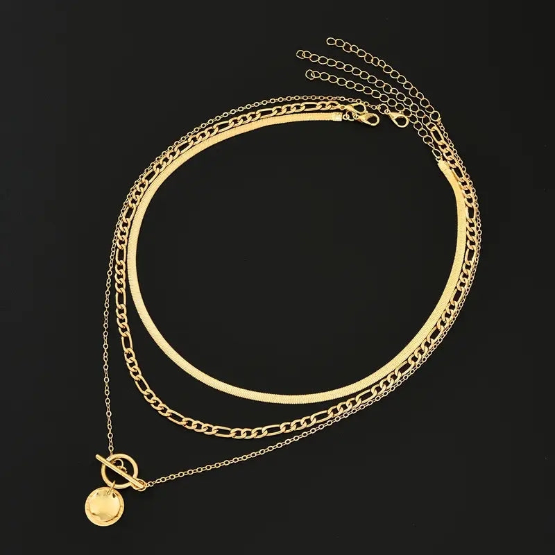 Savira Layered Necklace with Textured Coin | Gold
