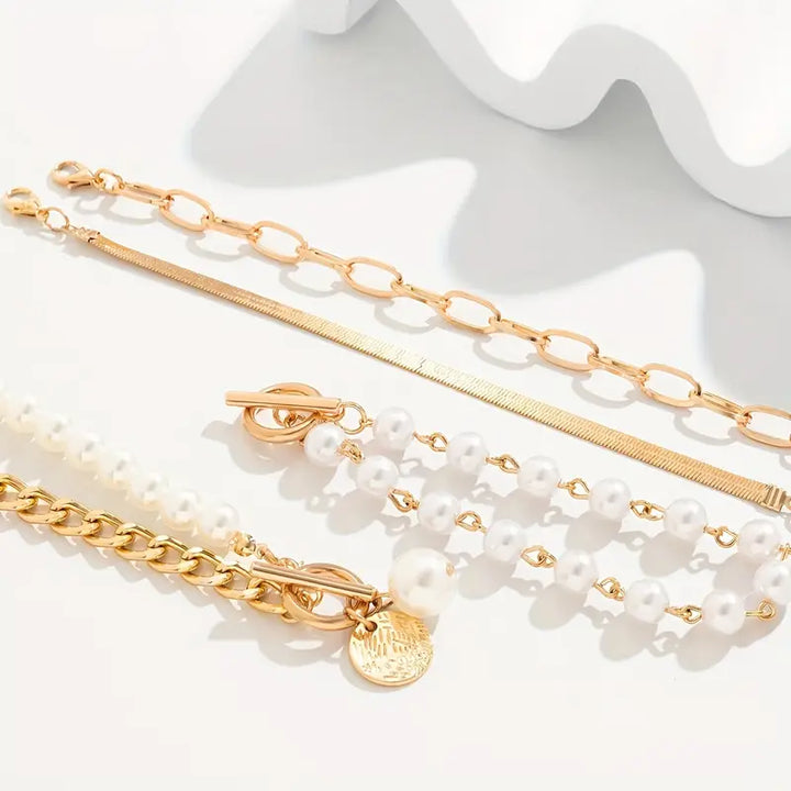 Elegant 4-piece gold bracelet set