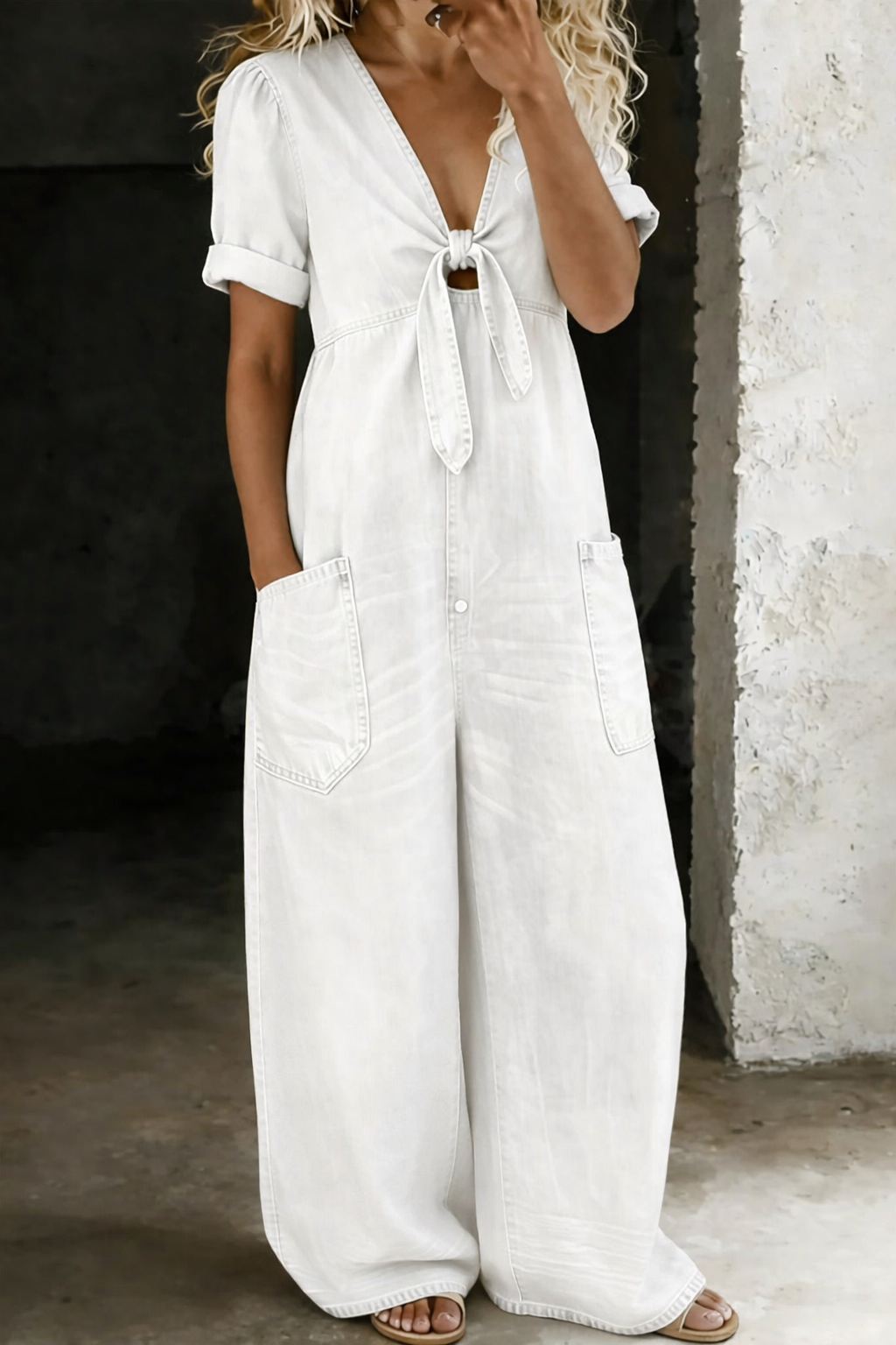 Maya | Short Sleeve Jumpsuit with V-Neck