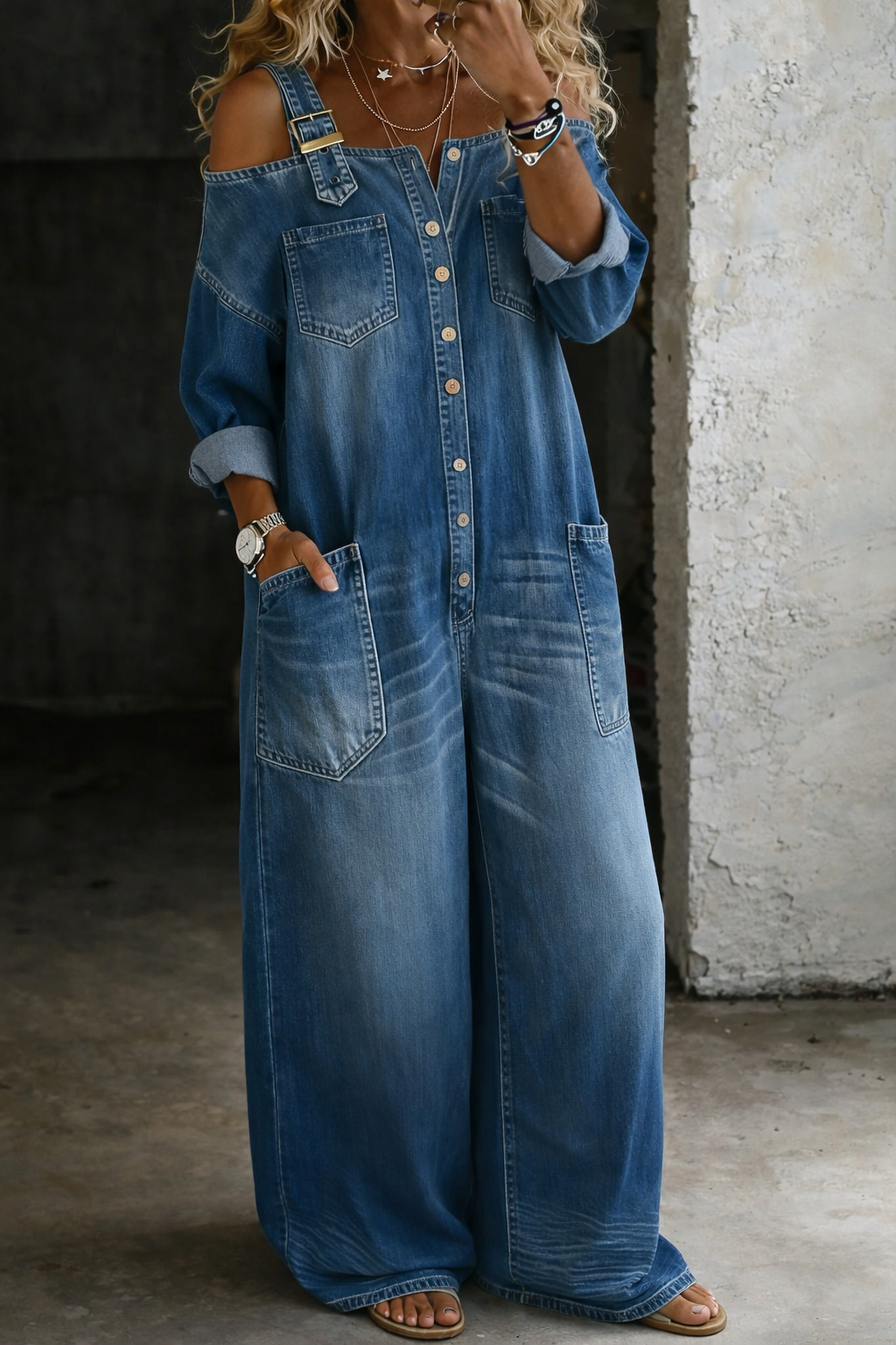 Stephanie | Off-Shoulder Denim Jumpsuit