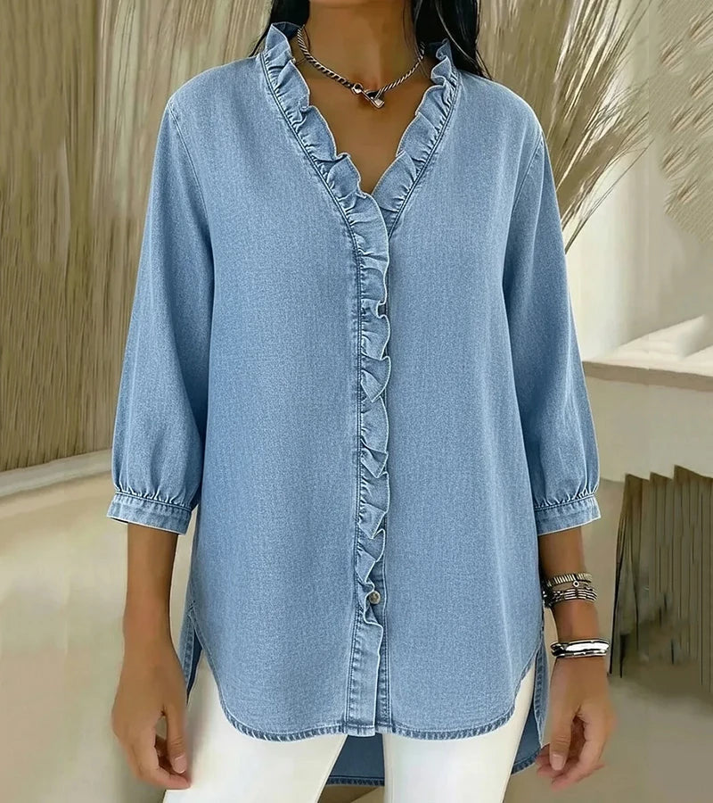 Adele™ |V-Neck Blouse with Ruffles