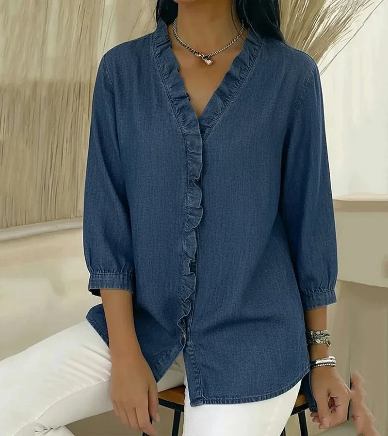 Adele™ |V-Neck Blouse with Ruffles