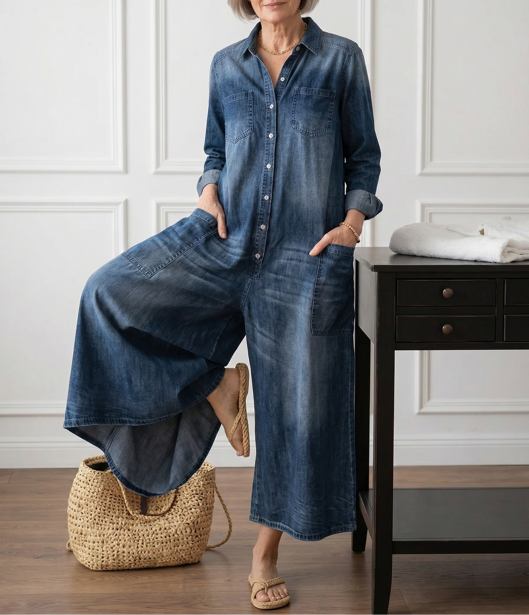 Diana | Vintage Cotton Washed Denim Overall with Button Closure