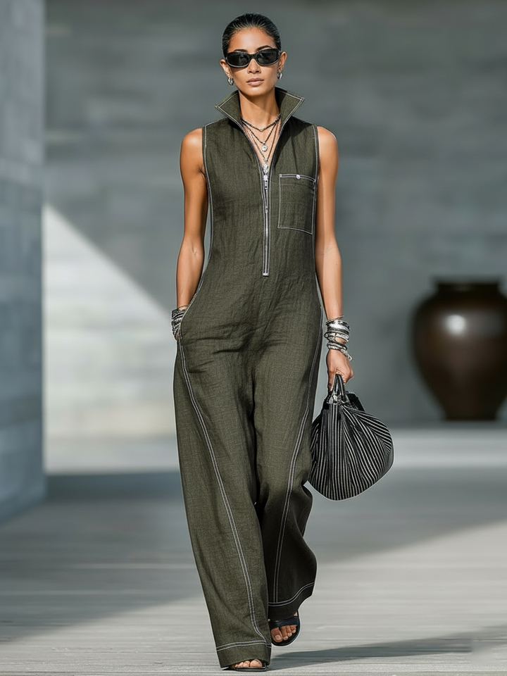 Women's Minimalist Sleeveless Overall with White Trim