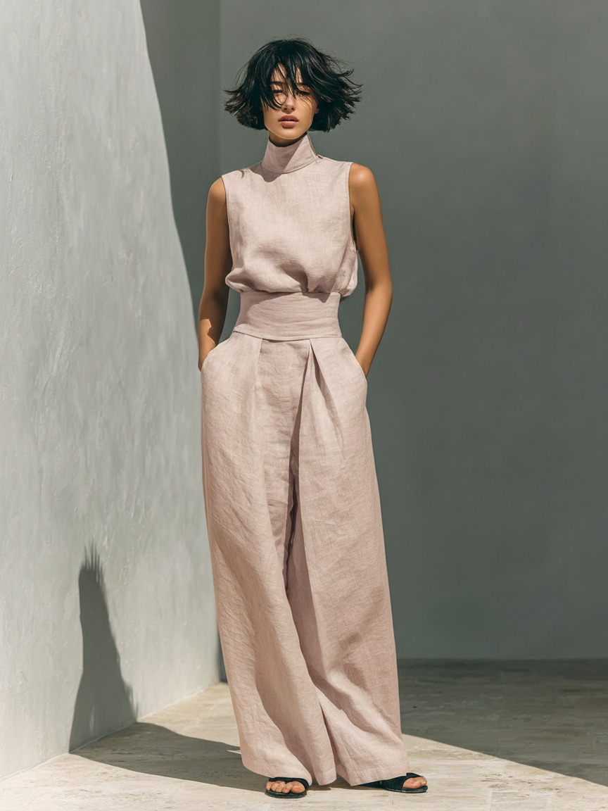 Maria™ | Minimalist Cotton & Linen Tank Top & Wide Leg Pants Set