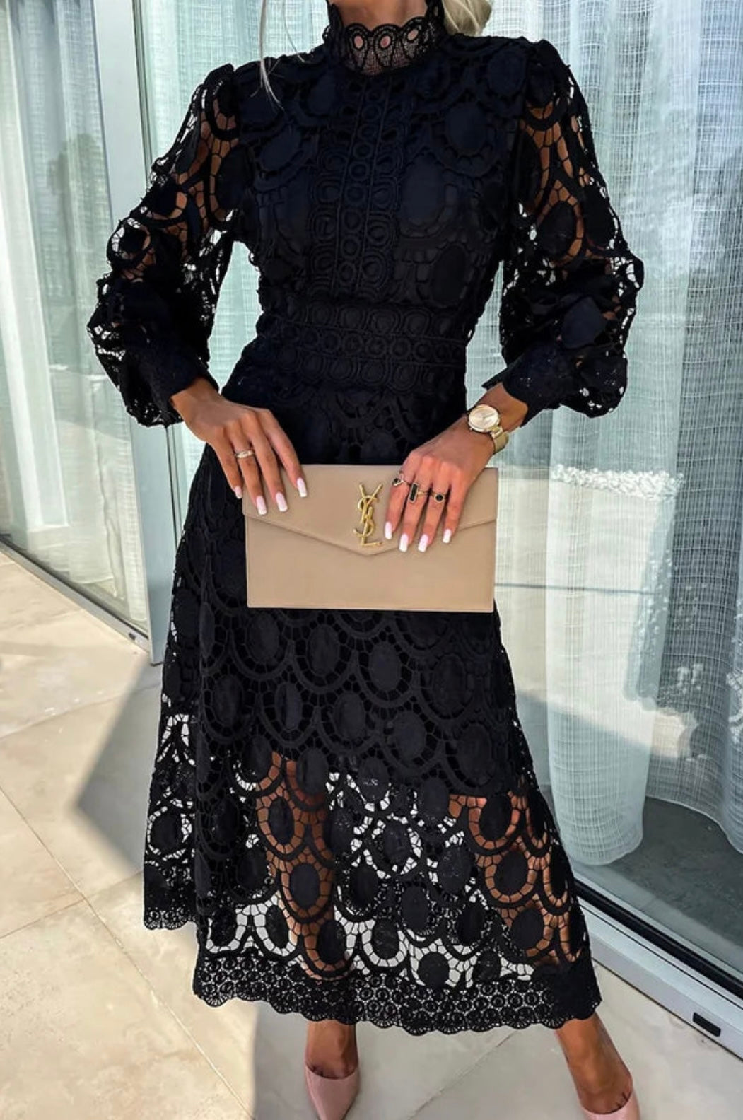 Eloah™ | Abito Midi Elegante in Pizzo