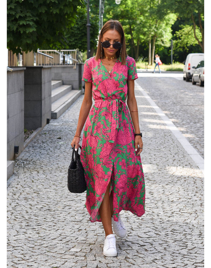 Tzahalit™ | Elegant V-Neck Floral Dress