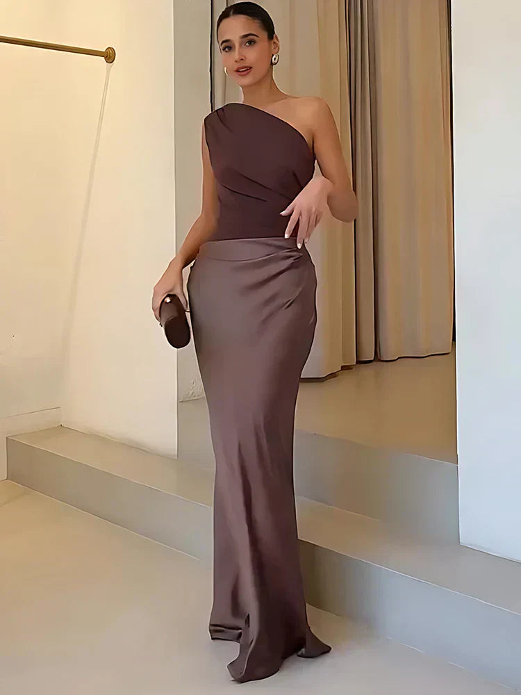 Luna™ | Abito Maxi in Raso con Spacco