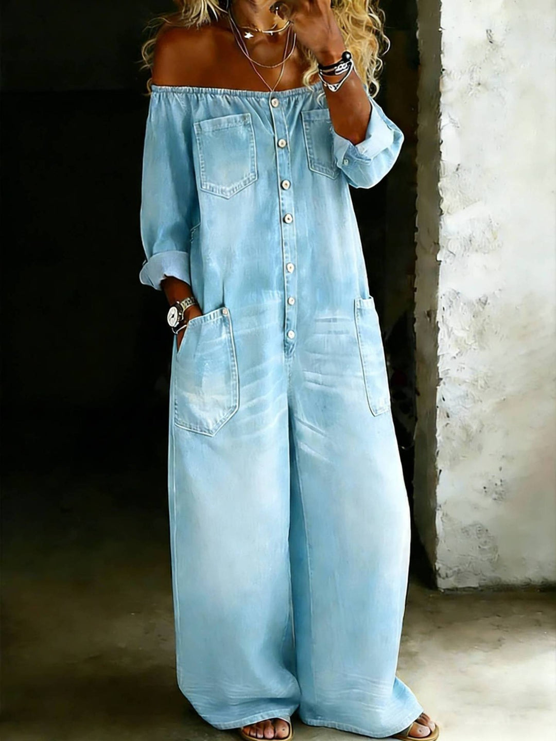 Sophia™ | Off Shoulder Denim Jumpsuit