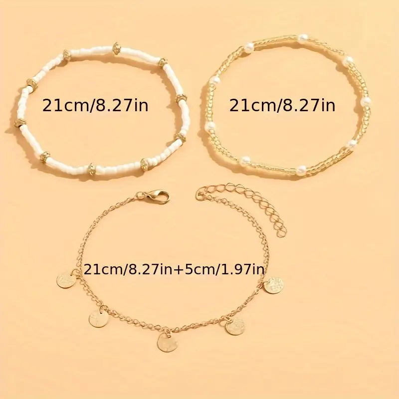 3-piece layered anklet set Coastal Charm | Gold