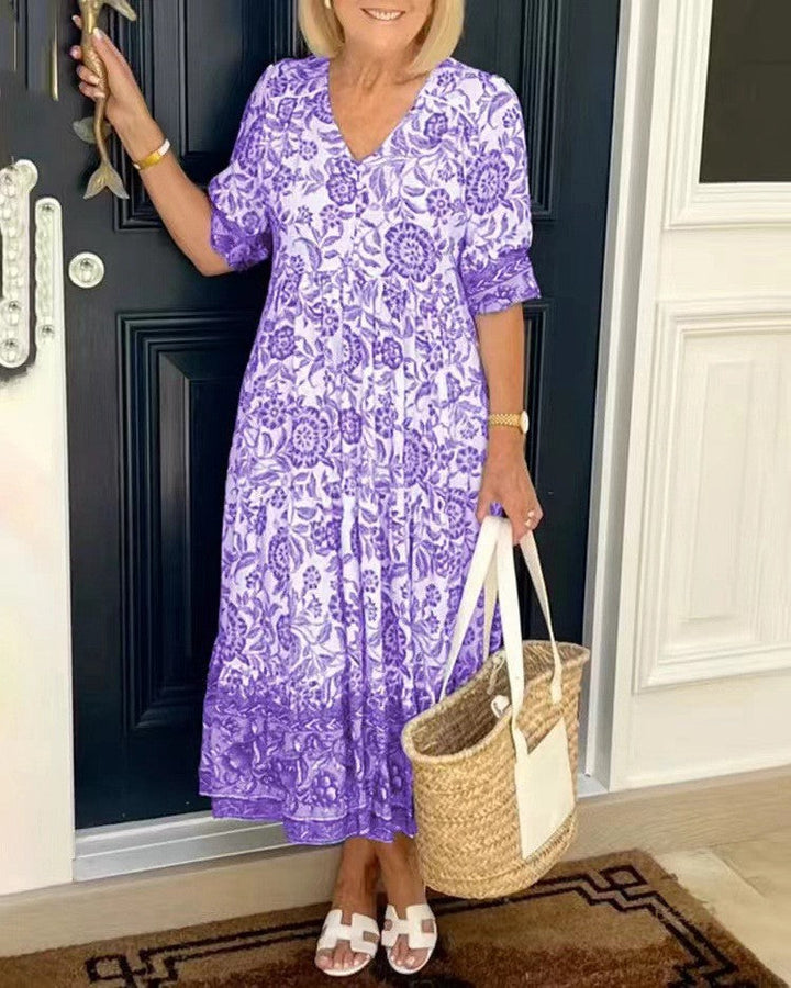 Manoli™ | Elegant Floral Dress with V-Neck