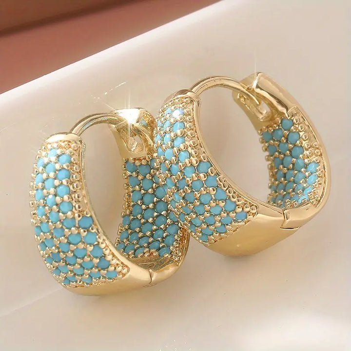 Turquoise Beaded Hoop Earrings with Gold Finish
