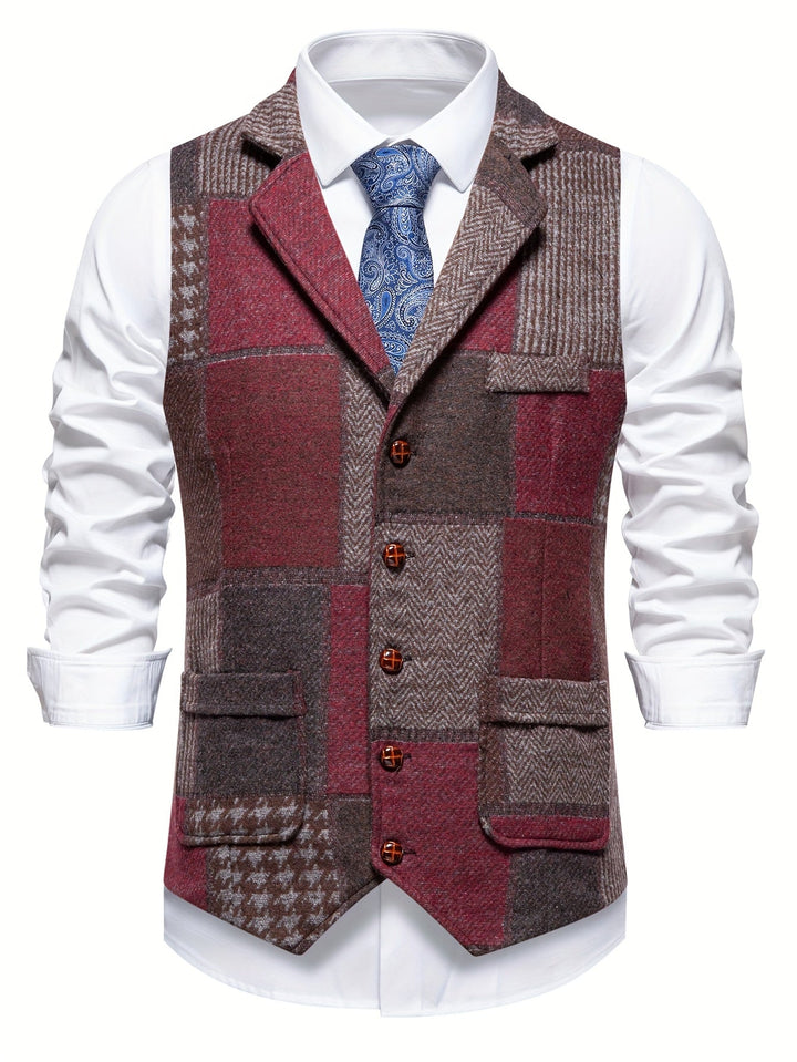 Leo™ | Patchwork Tweed Waistcoat with Herringbone Pattern