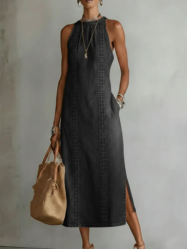 Julia | Denim Dress with Vintage Lace Details