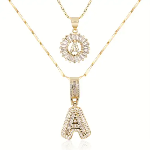 Pavé Initial Necklace Set | Gold