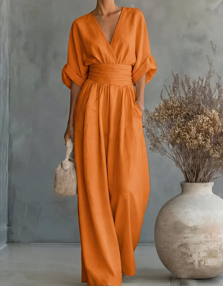 Daniela™ | Elegant Jumpsuit with a V-Neck & Wide Legs