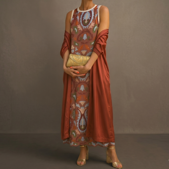 Daniela™ | Long Printed Dress with Matching Vest