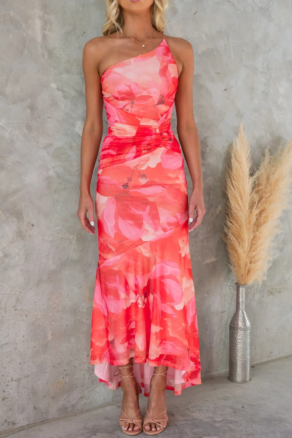 Layla One-Shoulder Pleated Dress