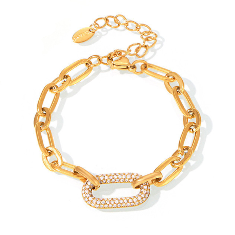 Massive jewelry set with chain link and pavé elements | Gold