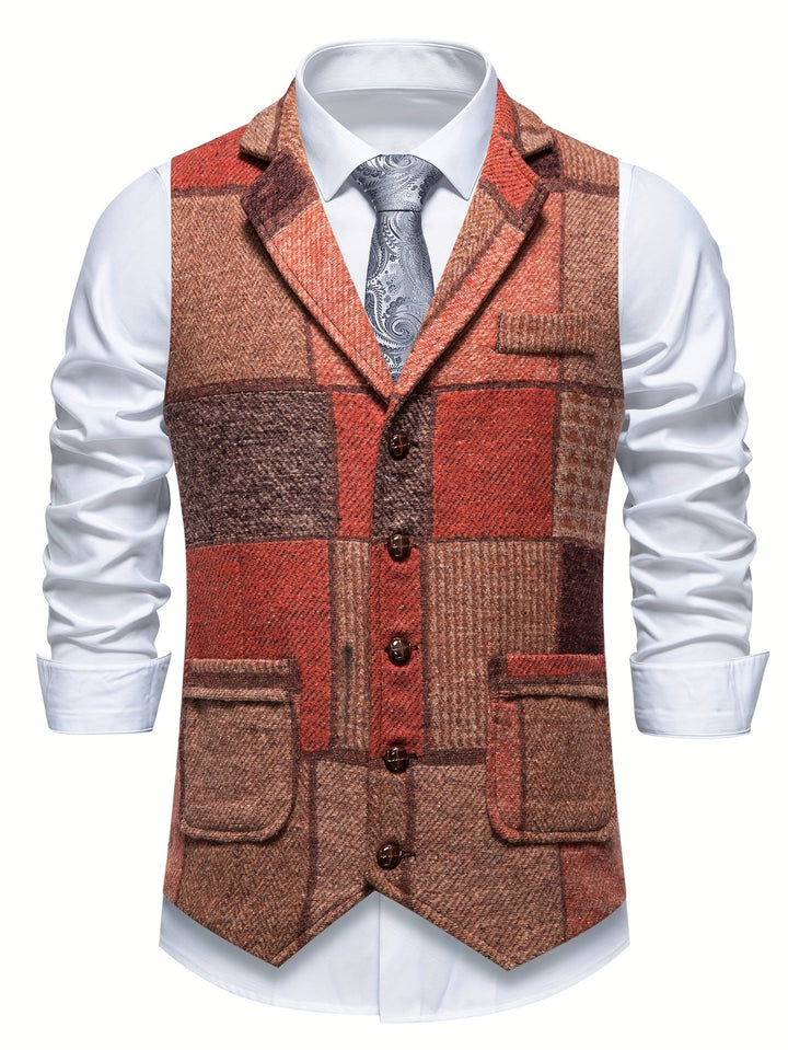 Leo™ | Patchwork Tweed Waistcoat with Herringbone Pattern