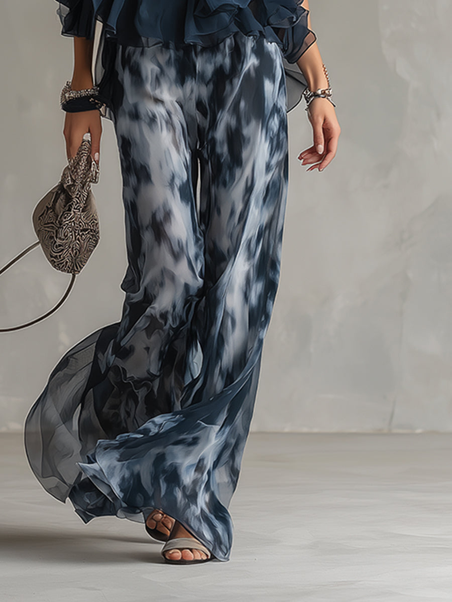 Ludovica™ | Elegant Chiffon Dress with High Neck Top & Wide Printed Trousers