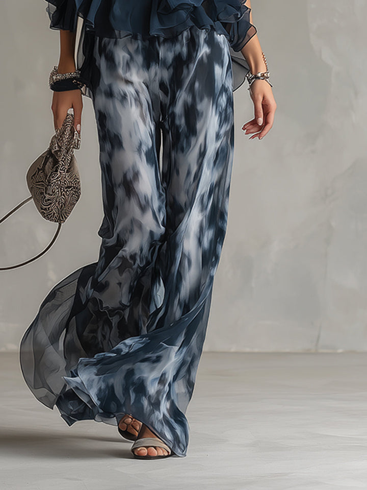 Ludovica™ | Elegant Chiffon Dress with High Neck Top & Wide Printed Trousers