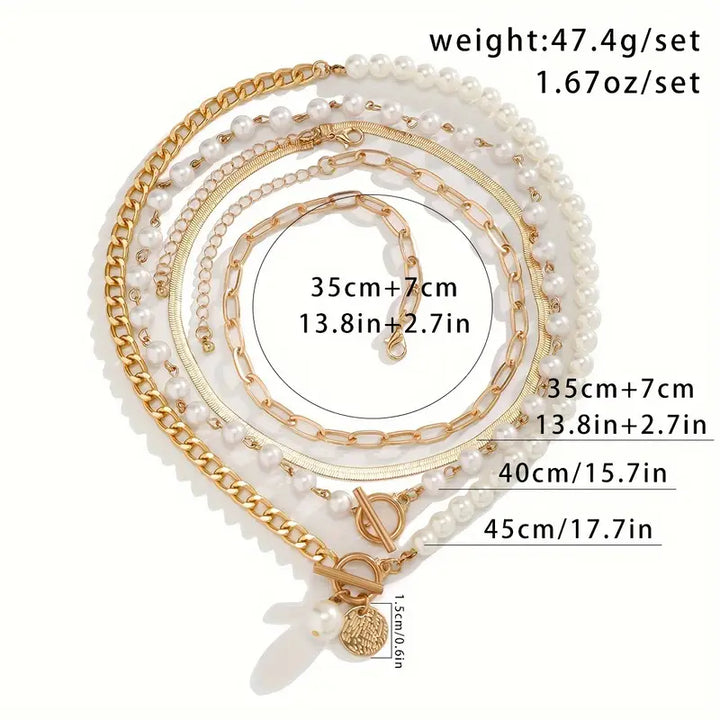 Vintage pearl necklace with a gold snake chain – set