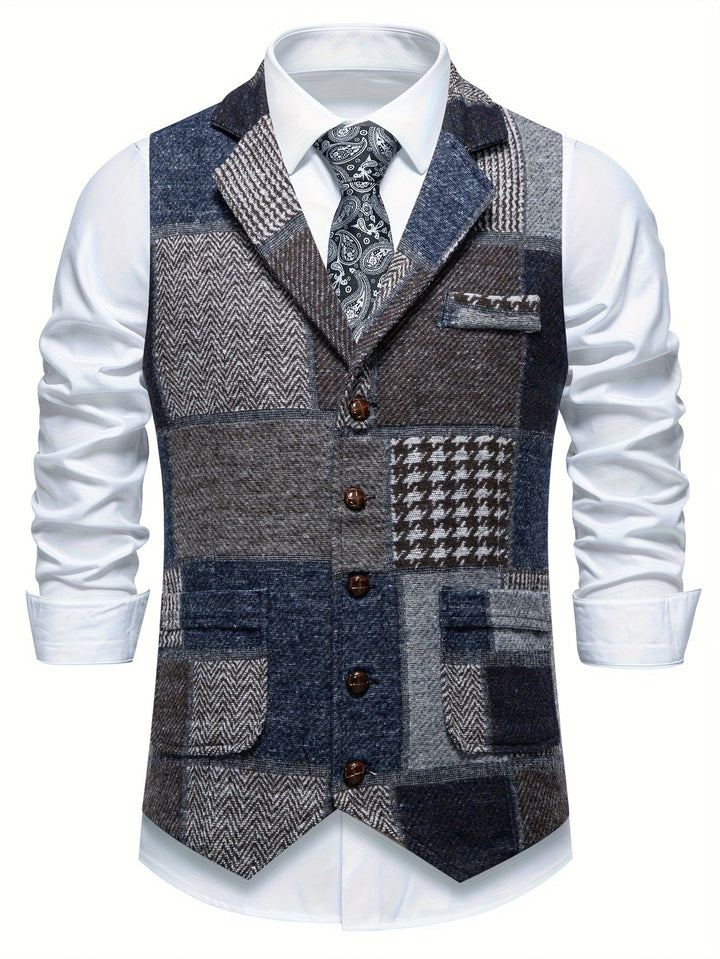 Leo™ | Patchwork Tweed Waistcoat with Herringbone Pattern