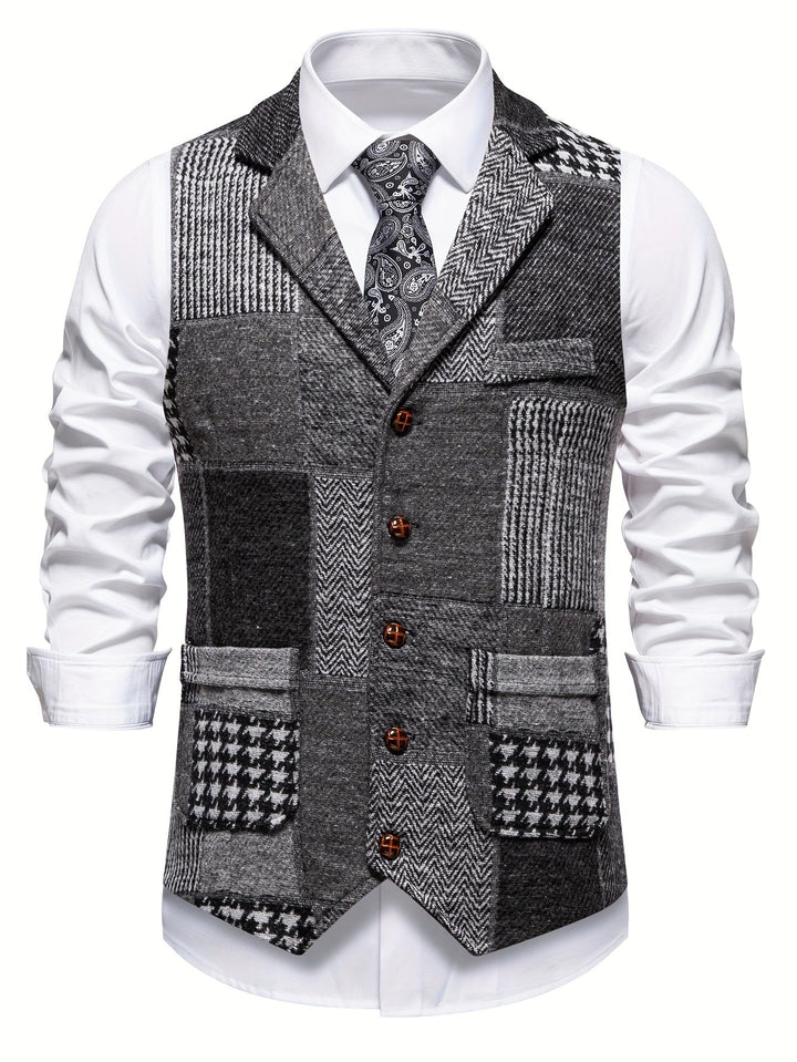 Leo™ | Patchwork Tweed Waistcoat with Herringbone Pattern
