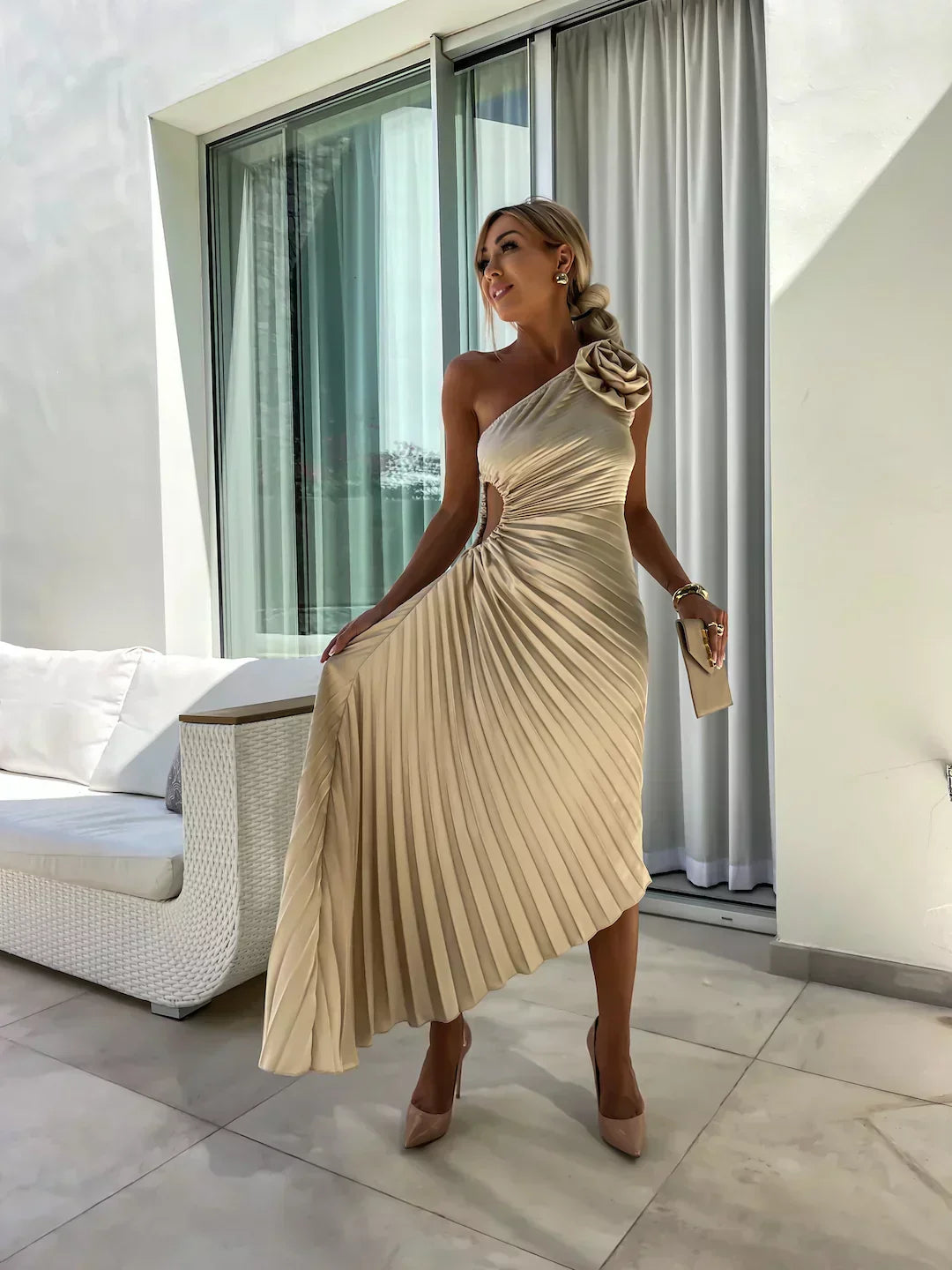Eya™ | Elegant One-Shoulder Floral Maxi Dress