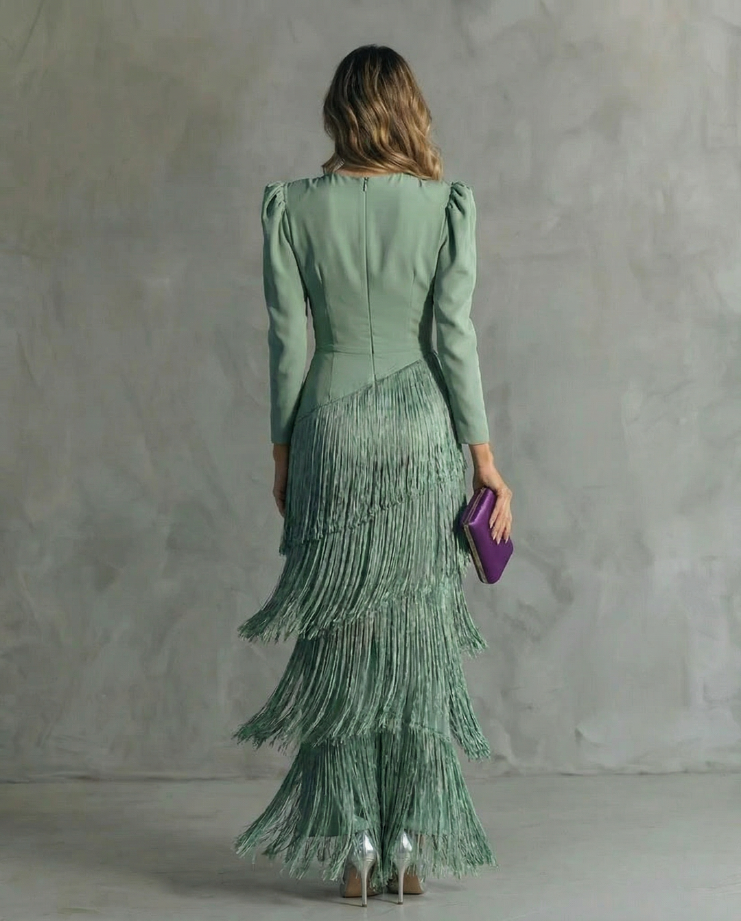 Clara ™ | Elegant Midi Dress with Fringe Sleeves